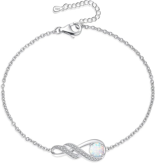 Birthstone Bracelets for Women 925 Sterling Silver Created Gemstone Bracelet Infinity Pendant Jewelry for Her, 6.7"+1.2"