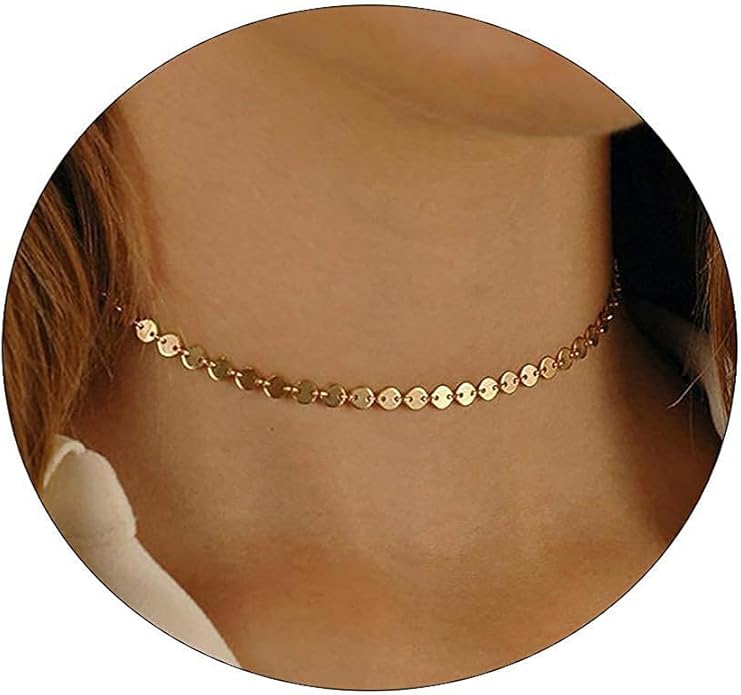 14K Gold Necklace for Women, Womens Dainty Chain Necklace Plated Shining Dots Satellite Choker Box Chain, Women Layering Necklaces
