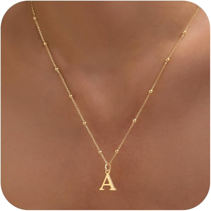 Initial Necklaces for Women Dainty Gold Letter Pendant Necklace 14k Gold Plated A-Z Name Necklaces Cute Charm Choker Necklace Fashion Accessories Non Tarnish Trendy Jewelry Gift