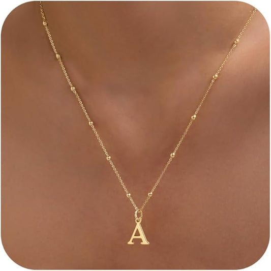 Initial Necklaces for Women Dainty Gold Letter Pendant Necklace 14k Gold Plated A-Z Name Necklaces Cute Charm Choker Necklace Fashion Accessories Non Tarnish Trendy Jewelry Gift