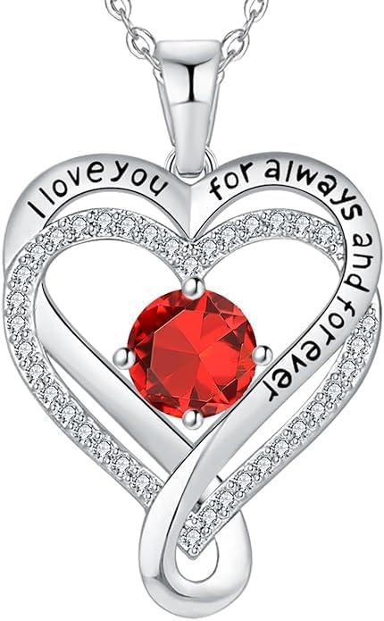 Birthstone Infinity Heart Necklace for Women Wife Girlfriend Mom Daughter Gifts S925 Silver Jewelry For Anniversary Rose Gold Gifts For Birthday Christmas Mothers Valentines Day