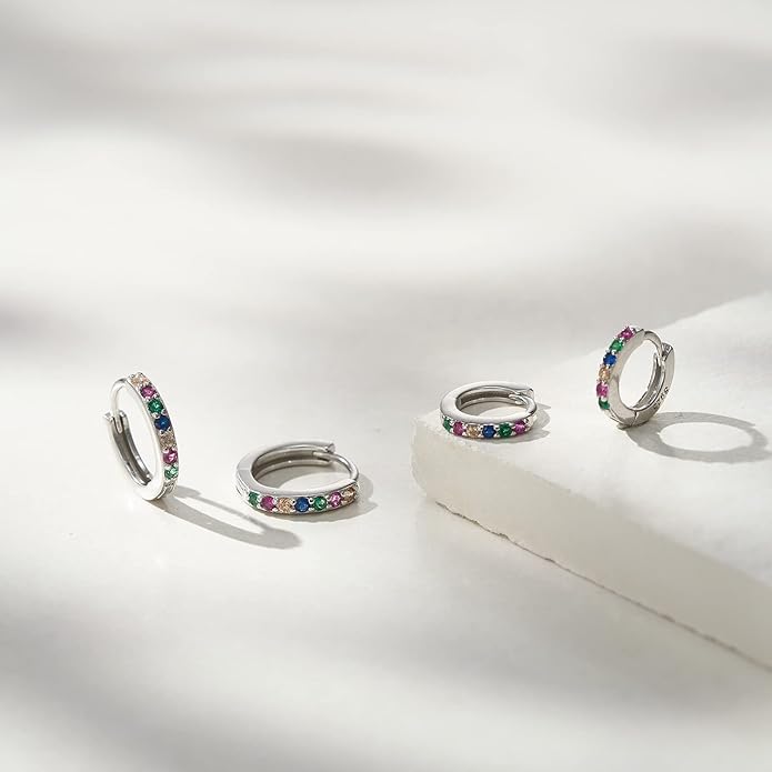 SWEETV 925 Sterling Silver Huggie Hoop Earrings for Women Girls-Tiny Small Cartilage Hoop Earring