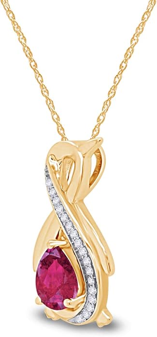 Infinity Penguin Pendant Necklace for Women, 14K Gold Over Sterling Silver with Pear & Round Cut Simulated Birthstone & White Diamond Accents, Dainty Animal Jewelry Gift with 18" Chain