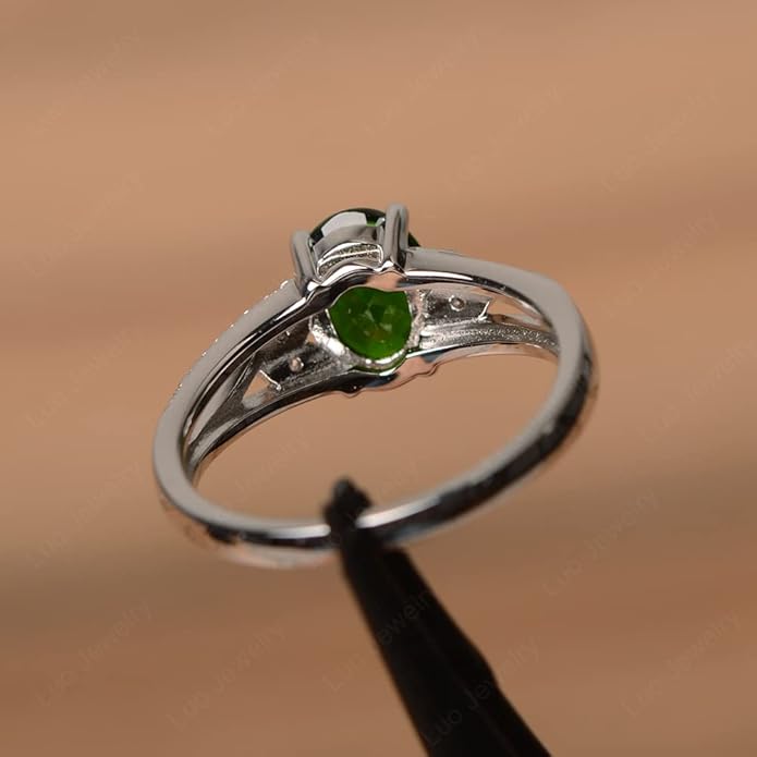 925 Sterling Silver Oval Shaped 8X6 MM Gemstone Ring Leaf Engagement Ring for Women Jewelry