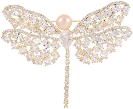 14K Gold Exquisite Dragonfly Brooch Adorned with Colorful Gemstones and Lustrous Pearls, Chic Brooch Accent for Special Events, Ideal for Stylish Women