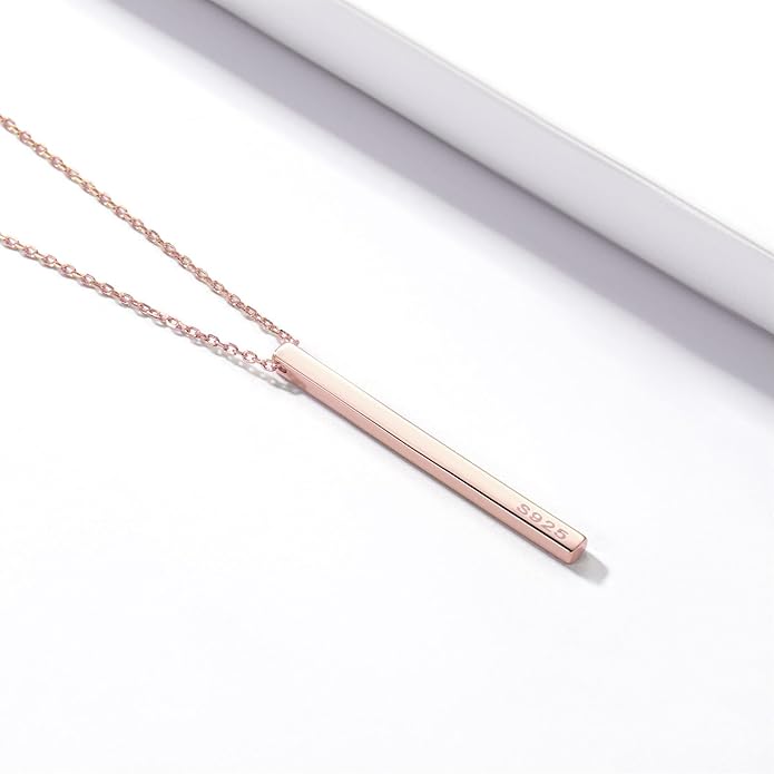ChicSilver Customizable Vertical Bar Pendant Necklace 925 Sterling Silver Y Necklace Simple Fashion Jewelry Gifts for Women
