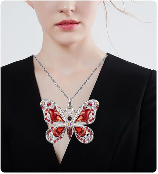 Vintage Multicolor Butterfly Necklace Bohemian Multicolor Enamel Butterfly Necklace Rhinestone Butterfly Pendant Necklace Chain Enamel Ethnic Costume Jewelry for Women