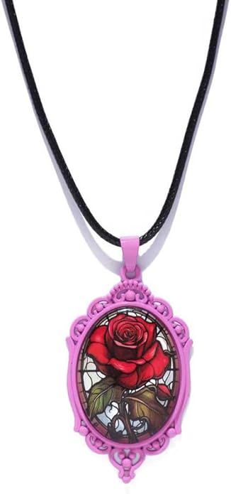Gothic Rose Glass Necklace for Women Vintage Satan Demon Pendant Halloween Roses Necklaces Dark Punk Style Necklace Victoria Emboss Necklaces Mystic Witch Jewelry Gift Accessories