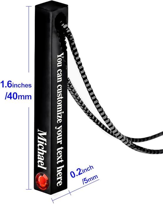 BellBlow- Personalized Bar Necklace Engraved with Name for Men Woman, Custom 3D Vertical Bar Pendant Name Chain Necklaces, 4sides Customizable Name Plate Necklace Jewelry Gift Boyfriend Girlfriend