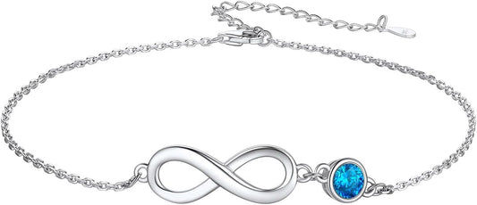 Custom4U Personalized Infinity Ankle Bracelets for Women 925 Sterling Silver Anklet Bracelet Endless Love Symbol Birthstone Charm Adjustable Foot Chain Jewelry Mothers Day Gifts for Mom Wife Women Her