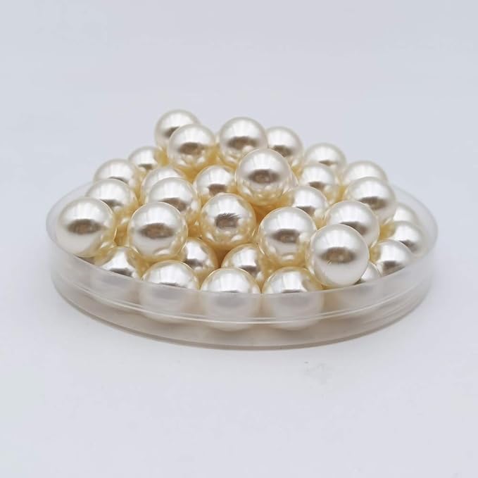 INSPIRELLE 210pcs 14mm Ivory Polished ABS Undrilled Art Faux Pearls for Vase Fillers, No Hole Makeup Beads to Hold Brush Lipstick, Imitation Round Pearl Beads for Table Scatter Home Wedding Decoration
