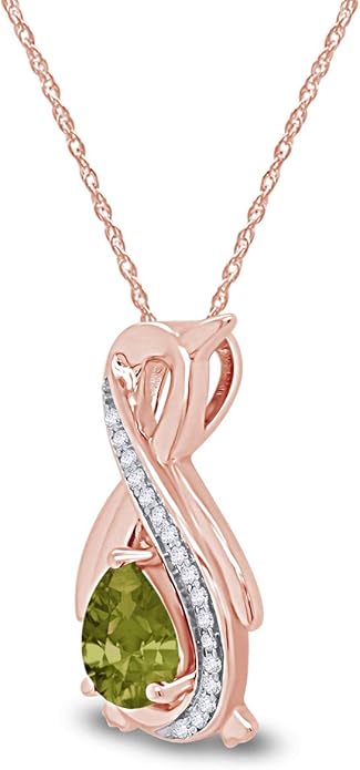 Infinity Penguin Pendant Necklace for Women, 14K Gold Over Sterling Silver with Pear & Round Cut Simulated Birthstone & White Diamond Accents, Dainty Animal Jewelry Gift with 18" Chain
