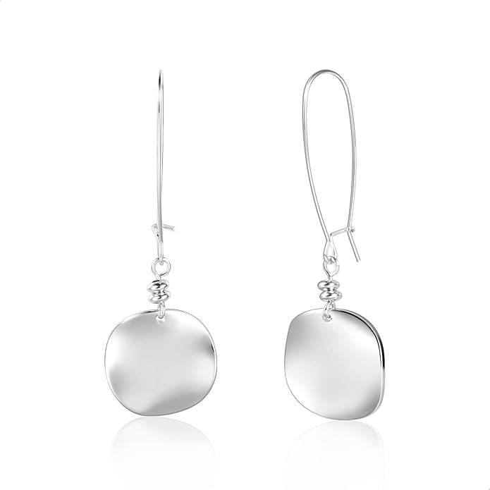 14K Gold Dangle Earrings for Women，Lightweight Circle Disc Coin Geometric Flat Brushed Drop Earrings, Hypoallergenic Leverback Earrings S925 Jewelry