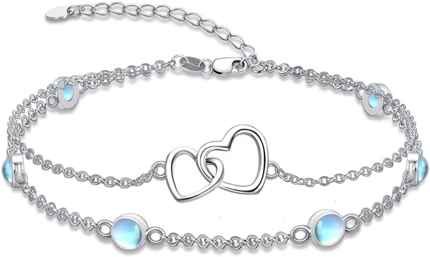 Dorunmo Heart Birthstone Bracelet Anklet for Women 925 Sterling Silver Birthday Jewelry Gifts for Women Wife