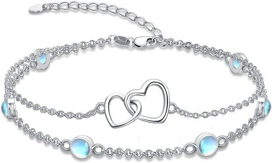 Dorunmo Heart Birthstone Bracelet Anklet for Women 925 Sterling Silver Birthday Jewelry Gifts for Women Wife