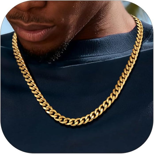 PROSTEEL Miami Cuban Link Chain for Men, 18K Gold/Black/Stainless Steel Necklace,6mm/9mm/12mm Width, Upgrade Clasp & Durable Chain for Mens Womens Jewelry,18"-30",with Gift Box
