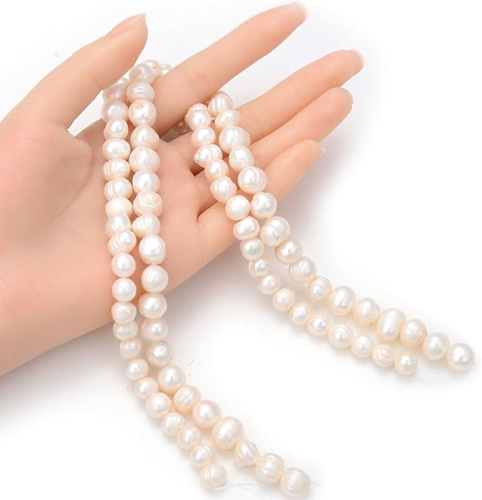 Adabele 1 Strand Real Natural Potato Round White Cultured Freshwater Pearl Loose Beads 9-10mm for Jewelry Craft Making 14 inch fp4-10