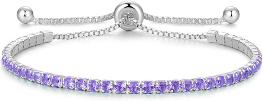 Sterling Silver Birthstone Tennis Bracelets for Women 2.5mm Tennis Bolo Bracelet Fashion Jewelry Birthday Gifts for Women Mom Wife | Adjustable Size 9"