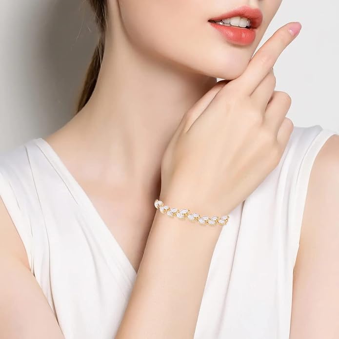 MEEDOZ Bridal Wedding Jewelry CZ Set Marquise Teardrop Cubic Zirconia Pendant Necklace and Dangle Earring Bracelet Sets for Women