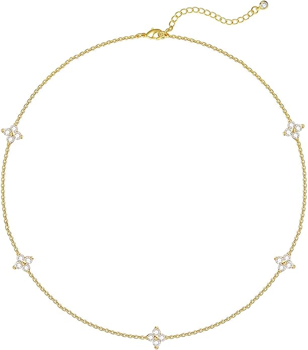 Zeffy Diamond Necklaces for Women, Dainty Gold Necklace 18k Gold Plated Layered Necklaces Simple Gold CZ Diamond Pendant Necklaces for Women Trendy Jewelry Gifts for Girls
