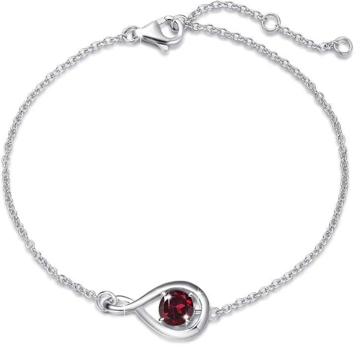 FANCIME Love Bracelet 925 Sterling Silver Infinity Birthstone Bracelets for Women Fine Jewelry Birthday Christmas Gifts for Her Mom Wife, Chain Length 6.7"+1.2" Extend