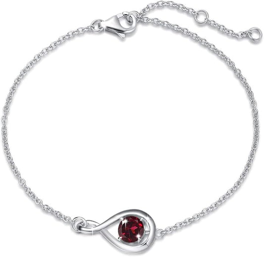 FANCIME Love Bracelet 925 Sterling Silver Infinity Birthstone Bracelets for Women Fine Jewelry Birthday Christmas Gifts for Her Mom Wife, Chain Length 6.7"+1.2" Extend