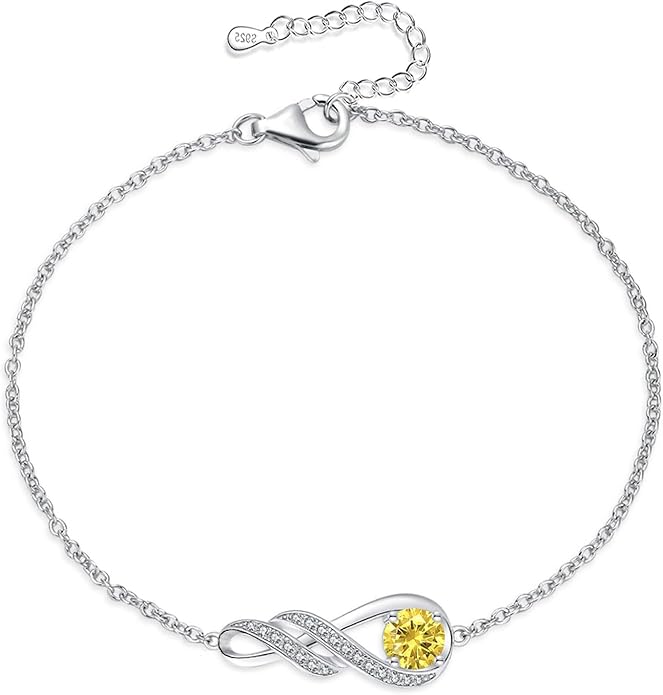 Birthstone Bracelets for Women 925 Sterling Silver Created Gemstone Bracelet Infinity Pendant Jewelry for Her, 6.7"+1.2"