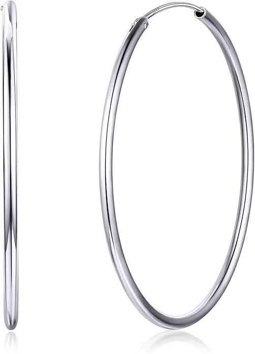 ChicSilver Hypoallergenic 925 Sterling Silver Hoop Earrings for Women, Lightweight Large Gold Plated Hoop Earrings, Endless Hoops Huggie Earrings 15/20/30/50/70MM