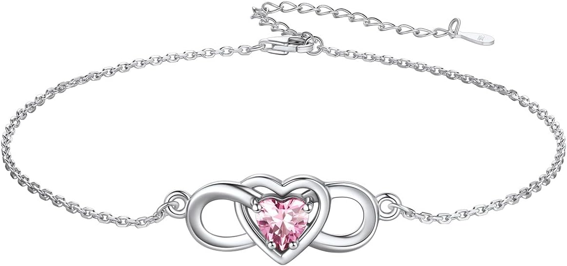 Custom4U Personalized Infinity Ankle Bracelets for Women 925 Sterling Silver Anklet Bracelet Endless Love Symbol Birthstone Charm Adjustable Foot Chain Jewelry Mothers Day Gifts for Mom Wife Women Her
