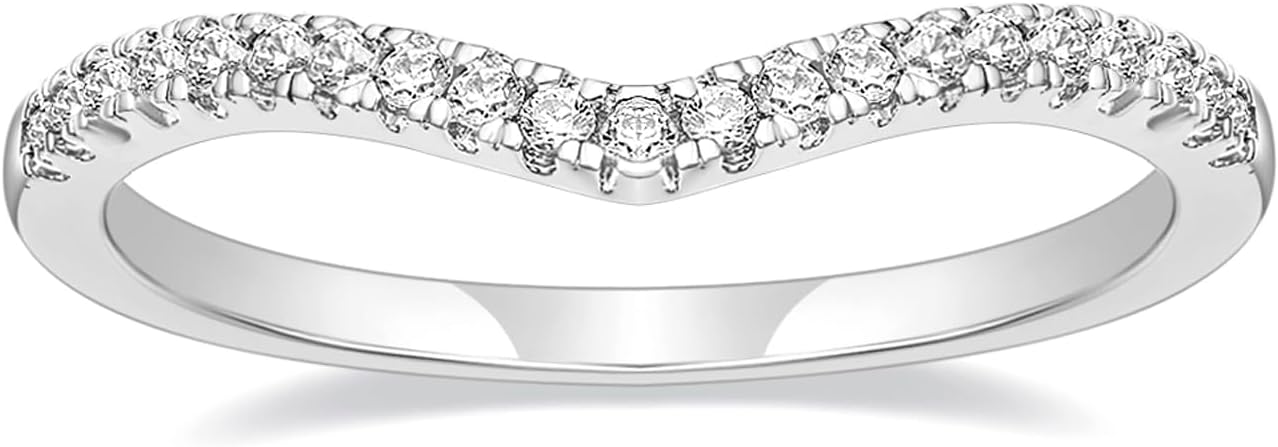 TIGRADE Cubic Zirconia Eternity Band V Shape CZ Stacking Engagement Ring for Women Size 3-12.5