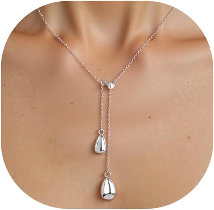 Irregular Y2k Long Y-shaped Necklace with Zircon Inlaid Sparkling Brick Tassel Pendant Double-Layer Chain High-end Fashion Accessory Women's