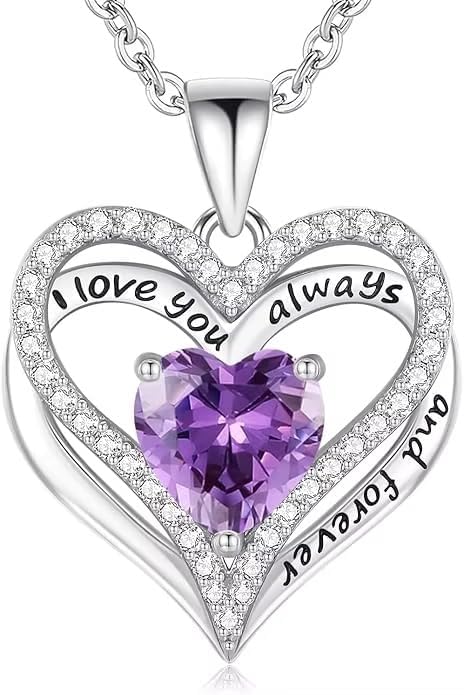 Birthstone Heart Necklace for Women Wife Girlfriend Mom Daughter Gifts S925 Silver Jewelry For Anniversary Rose Gold Gifts For Birthday Christmas Mothers Valentines Day