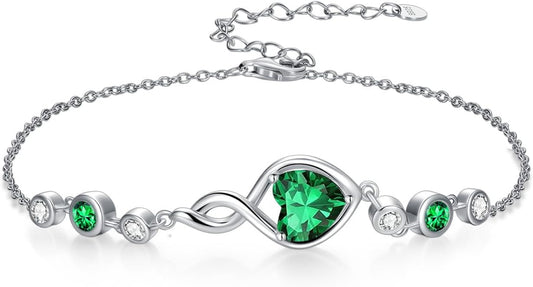 Infinity Birthstone Bracelet 925 Sterling Silver Heart Love Infinity Link Bracelet Fine Jewelry Birthday Christmas Gifts for Women Girlfriend Wife