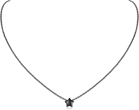 ChicSilver Personalized 925 Sterling Silver Dainty Small Heart/Star/Moon/Dot/Triangle Pendant Necklace for Women, Silver/Gold/Rose Gold/Black (with Gift Box)