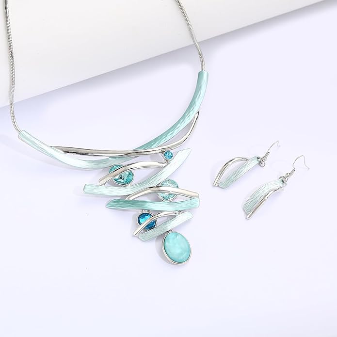 Chunky Statement Jewelry Set Vintage Retro Leaf Flower Floral Geometric Bohemian Boho Bib Necklace Earring Set Fashion Costume Jewelry for Women Girls Wedding Party Prom Unique Gift