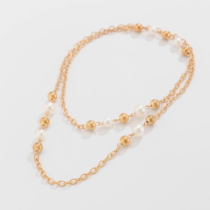 Long Pearl Necklaces for Women Pearl Long Chain Necklace Dainty Gold And Long Pearl Necklaces Layered Pearl Necklace Statement Sweater Strand Chain Jewelry