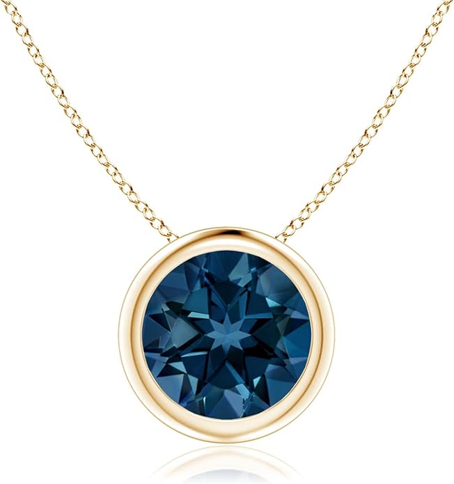 Angara Natural London Blue Topaz Solitaire Pendant for Women | Round Blue Topaz Pendant Necklace in 14K Solid Gold/Silver/Platinum With 18" Chain | December Birthday, Gemstone Jewelry Gift