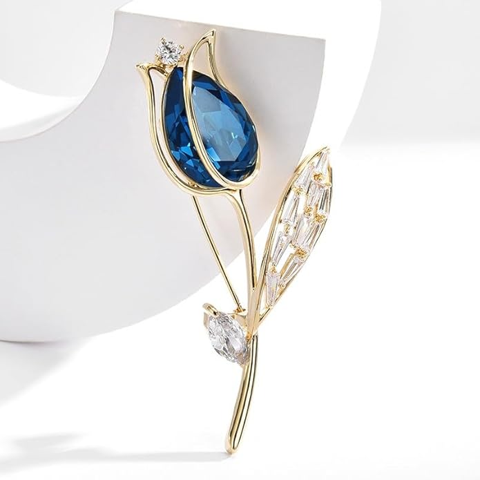 Flower Brooch for Women Girls Flower Rhinestone Brooch Gold Plated Lapel Pin Clothing Accessory Wedding Gift Fashion Jewelry for Mom Wife