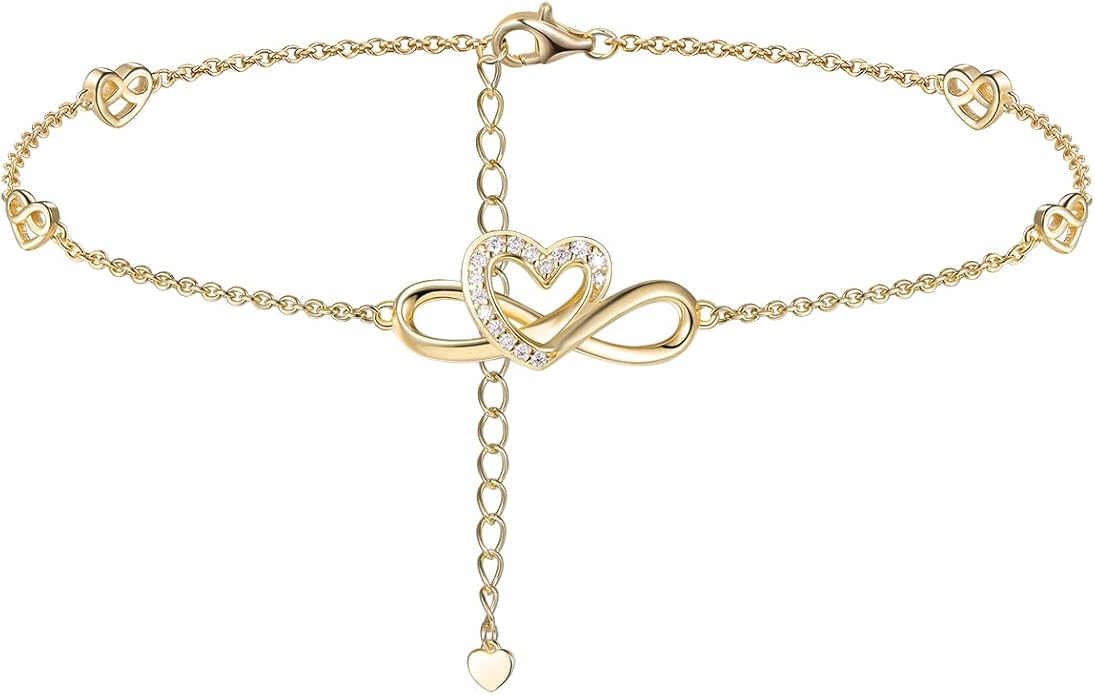 Moissanite Infinity Anklet for Women, Real Authentic 925 Sterling Silver Hypoallergenic, Beautiful Summer Jewelry, Dainty Ankle Bracelet, 8.6-10.6inch (21-26cm) Adjustable