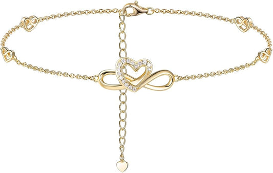 Moissanite Infinity Anklet for Women, Real Authentic 925 Sterling Silver Hypoallergenic, Beautiful Summer Jewelry, Dainty Ankle Bracelet, 8.6-10.6inch (21-26cm) Adjustable