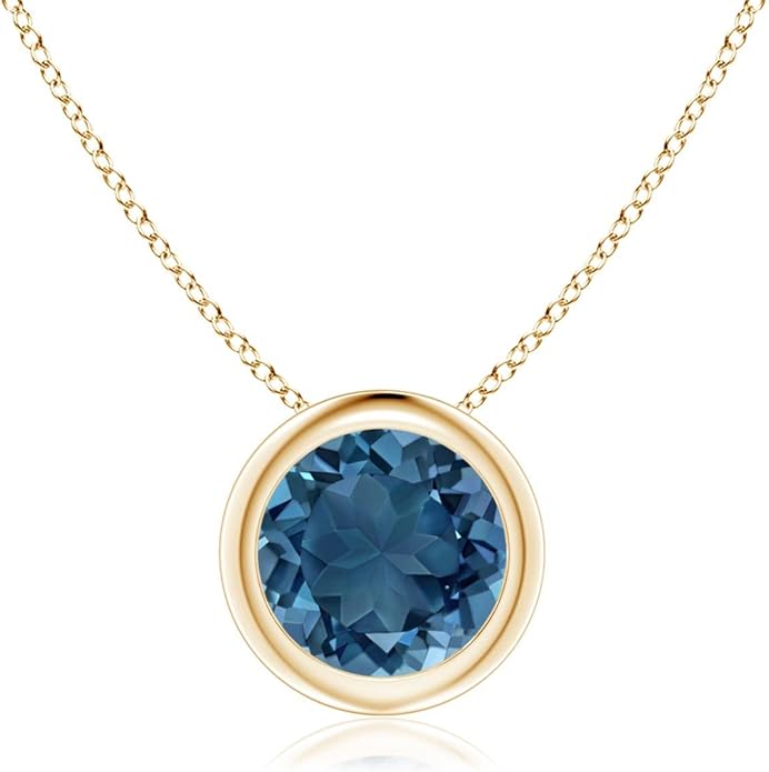Angara Natural London Blue Topaz Solitaire Pendant for Women | Round Blue Topaz Pendant Necklace in 14K Solid Gold/Silver/Platinum With 18" Chain | December Birthday, Gemstone Jewelry Gift