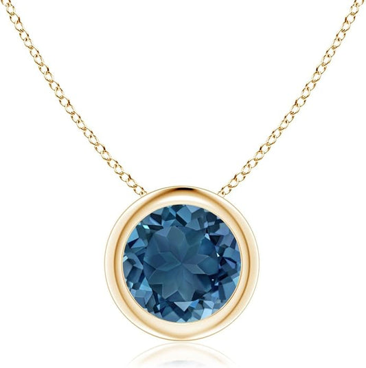 Angara Natural London Blue Topaz Solitaire Pendant for Women | Round Blue Topaz Pendant Necklace in 14K Solid Gold/Silver/Platinum With 18" Chain | December Birthday, Gemstone Jewelry Gift