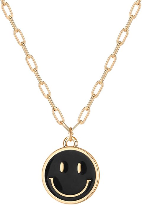 Smile Pendant Necklace Smile Face Chain Necklace Paperclip Necklace Cute Round Pendant Necklace Preppy Jewelry for Women Girls