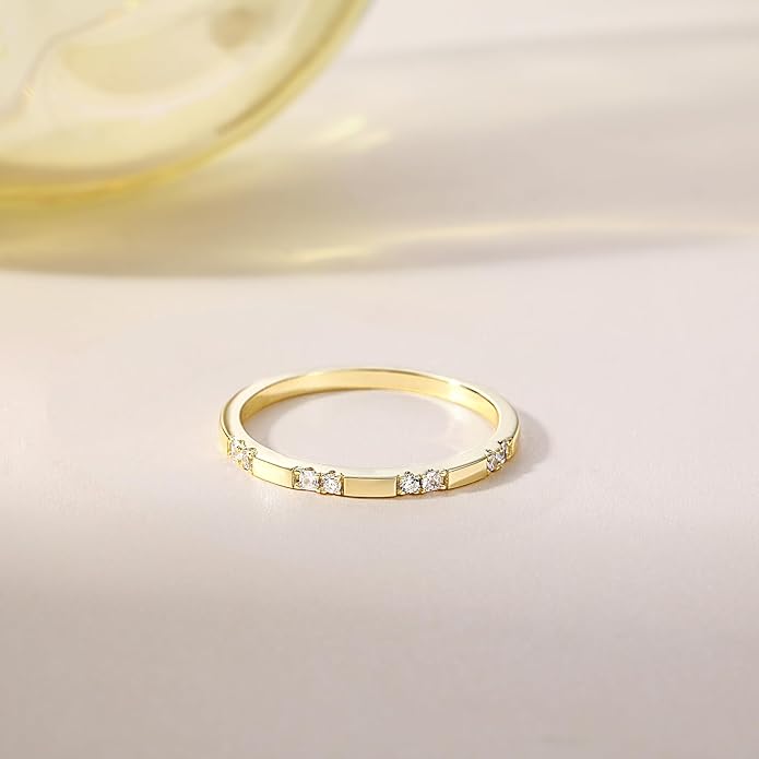 Arvaleff 925 Sterling Silver Rings for Women Ladies Wedding Band V Shaped Heatbeat Pattern Cubic Zirconia Engagement Eternity Ring Thin Stackable Comfort Fit Size 4-12
