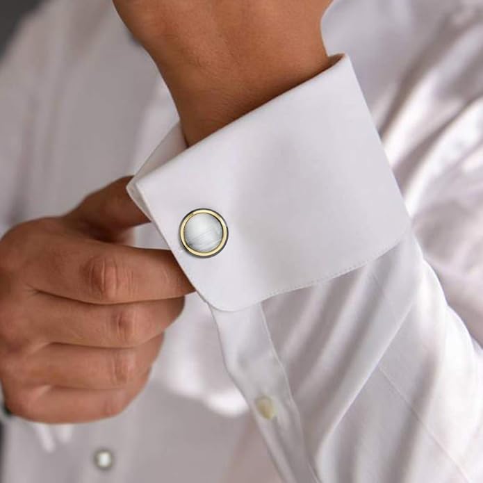 HAWSON Cufflinks and Studs for Men-Fashion Men Vintage Enamel Carbon Fiber Tuxedo Shirt Cufflinks and Studs Set for Regular Wedding Business Accessories
