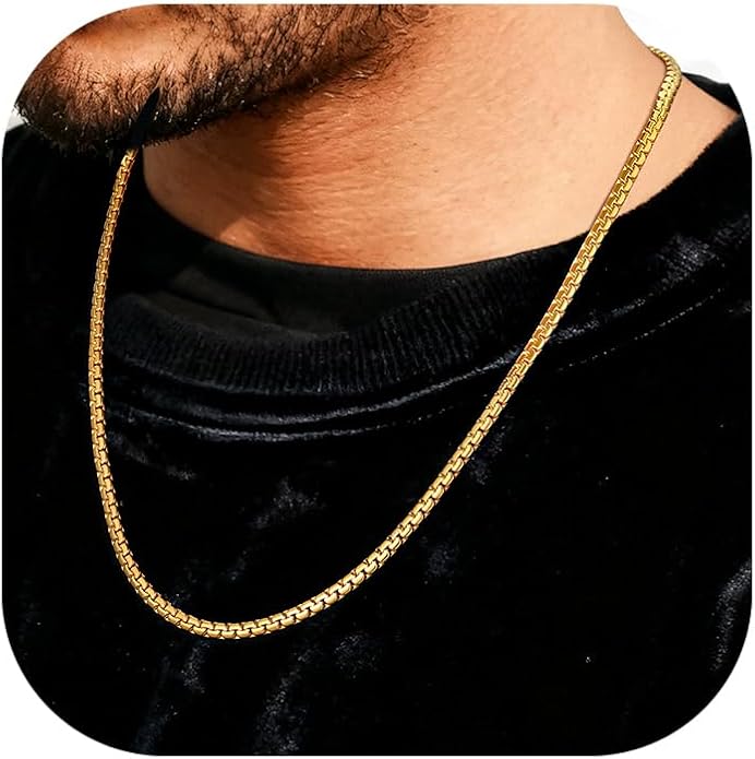 Richsteel Stainless Steel Mens Flat Link Chain Necklace, Black/Gold/Steel Chain for men, 2mm/4mm/6mm Width, No Tarnish & Hypoallergenic Hip Hop Jewelry, 18"-30" Length