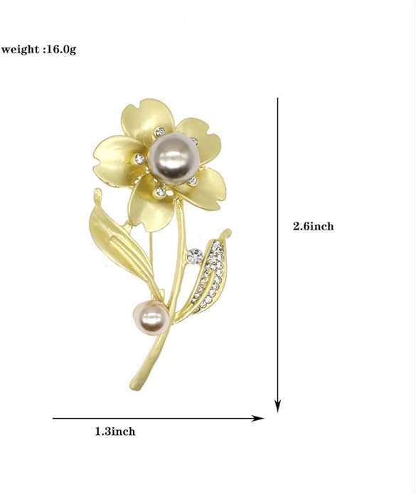 Crystal Pearl Flower Brooches Pins Fashion Beautiful Created Rhinestone Floral Brooch Good Idea for Party Dance Wedding Banquet for Elegant Women Girl