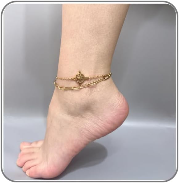 Ankle Bracelets for Women Waterproof Adjustable Stainless Steel Chain Anklet Bracelet for Women Vintage Fashion Simple Thin Chain Anklet Female Foot Summer Beach Jewelry Gift
