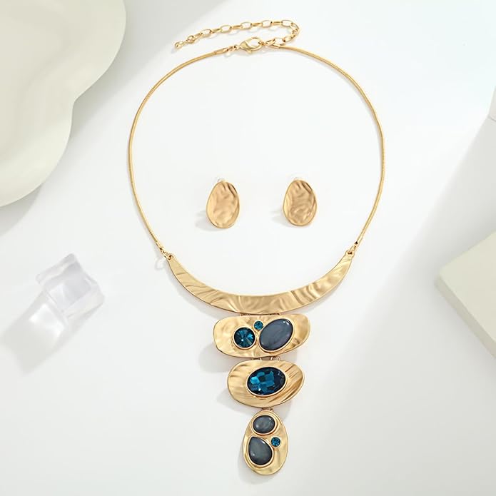 Chunky Statement Jewelry Set Vintage Retro Leaf Flower Floral Geometric Bohemian Boho Bib Necklace Earring Set Fashion Costume Jewelry for Women Girls Wedding Party Prom Unique Gift