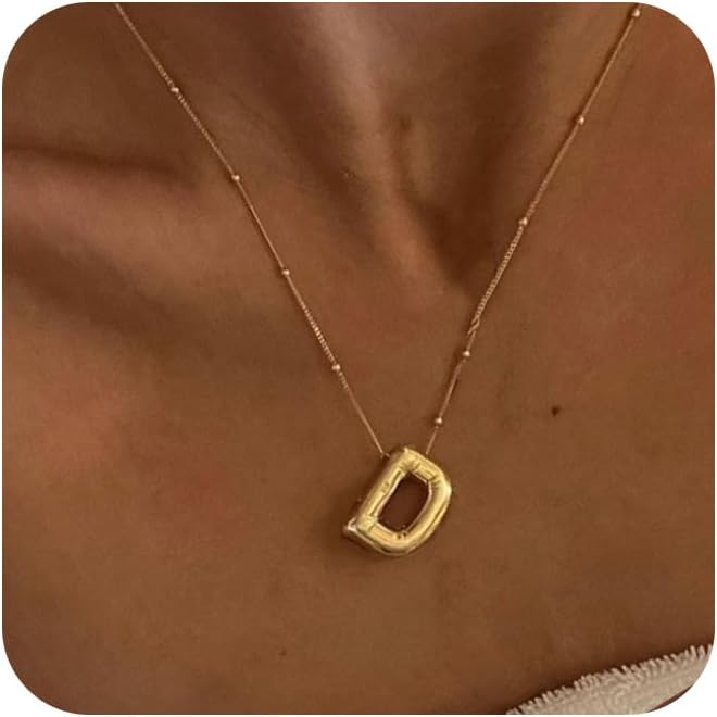 Initial Necklaces for Women, 14k Gold Plated Bubble Letter Necklace Chunky Gold Necklace Dainty Charm Initial Necklaces for Women Trendy Custom Preppy Stocking Stuff Necklace Christmas Gifts